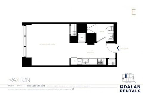 Floor plan for studio, 1 bath, 435 sqft